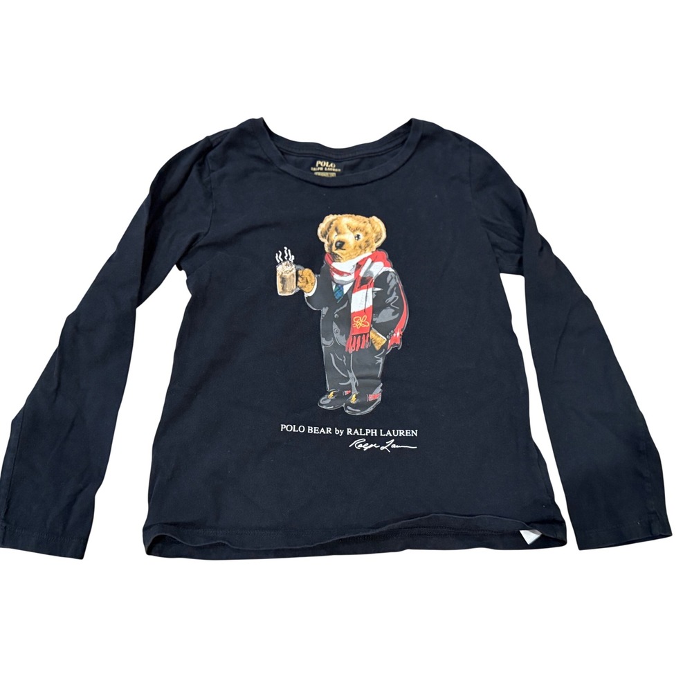 Polo Ralph Lauren Kids Black Polo Bear Long Sleeve T-Shirt Size Small 7